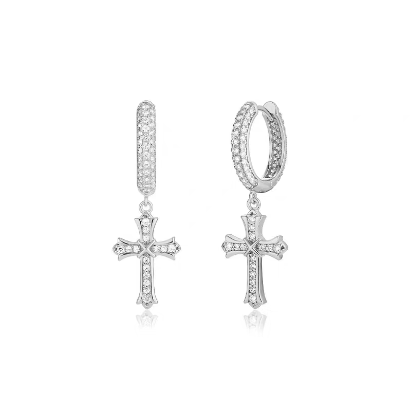 Full Diamond Cross Earrings – Gold & White Gold Elegance