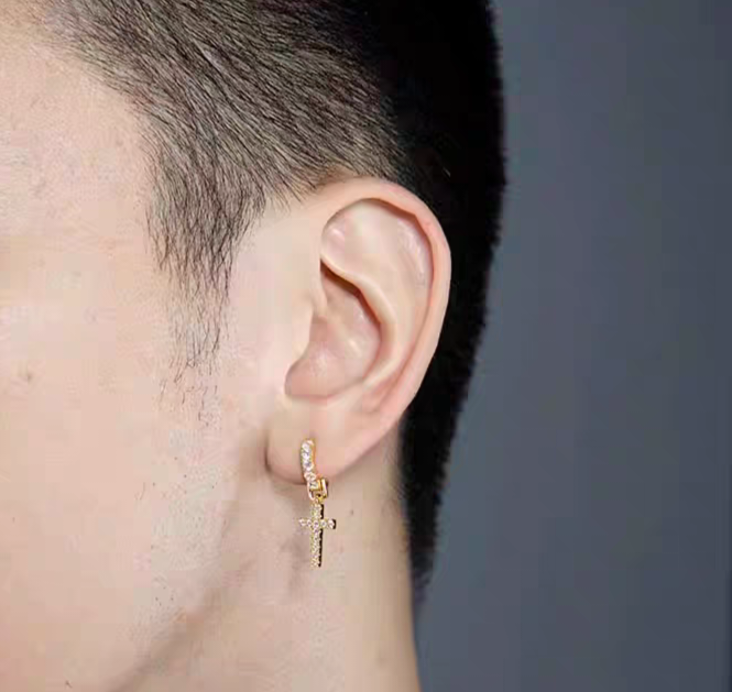 Radiant Cross Diamante Hoops – 18K Classic Gold & White Gold (13mm)