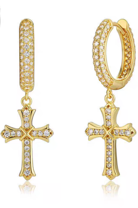 Full Diamond Cross Earrings – Gold & White Gold Elegance