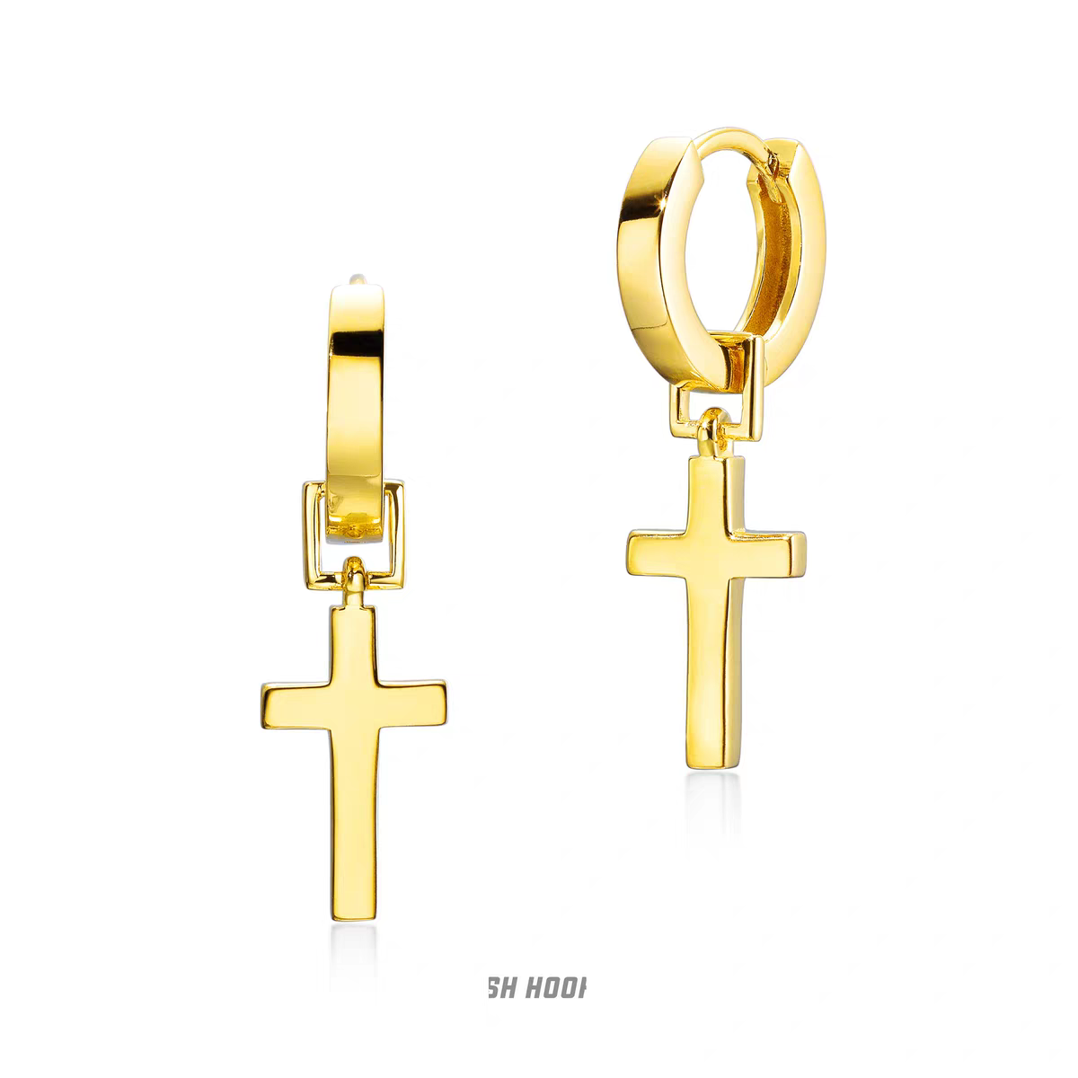 Pure 24k Gold Cross Hoop Earings - 34mm x 12mm, 4g with Velvet gift box