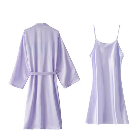 Lilac Silk Robe & Dress Set - Signature Silk Collection