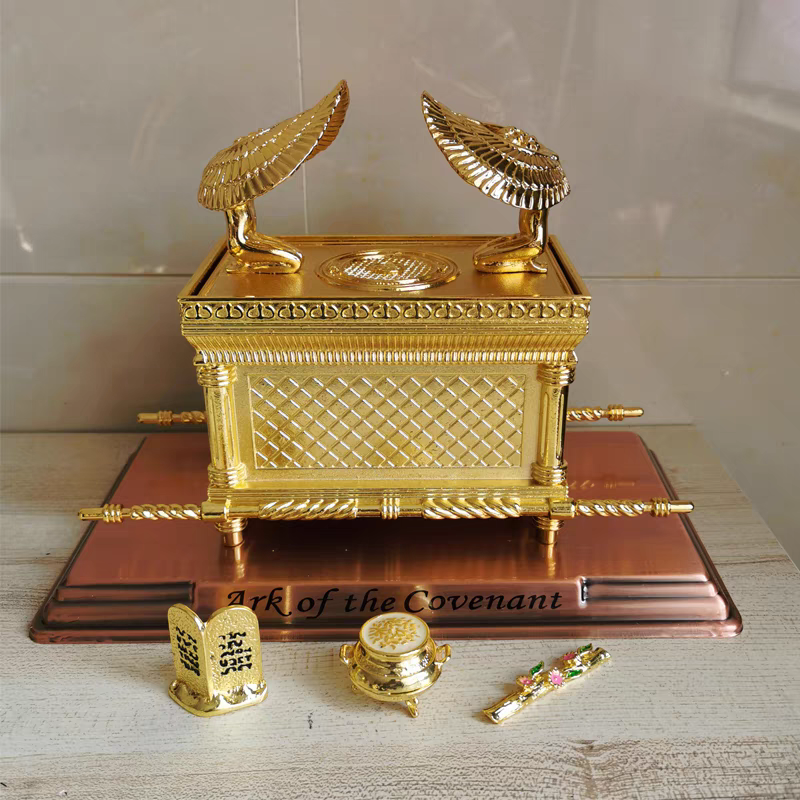 Sacred Ark of the Covenant Ornament - Gold finish with solid wood base - 3 size options