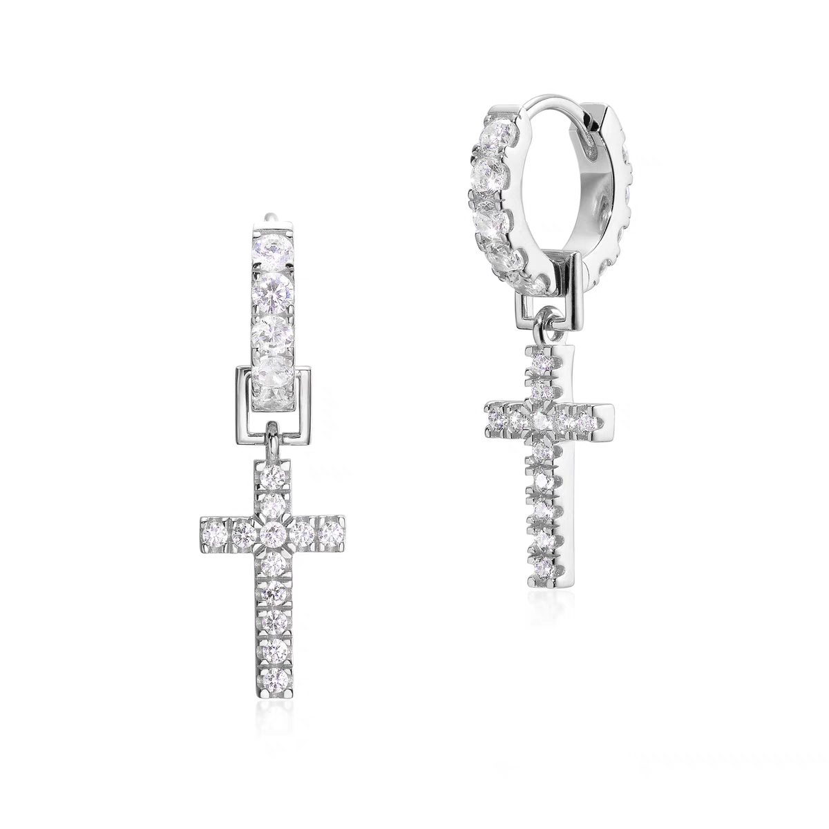 Radiant Cross Diamante Hoops – 18K Classic Gold & White Gold (13mm)