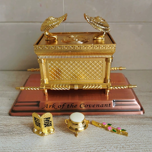 Sacred Ark of the Covenant Ornament - Gold finish with solid wood base - 3 size options