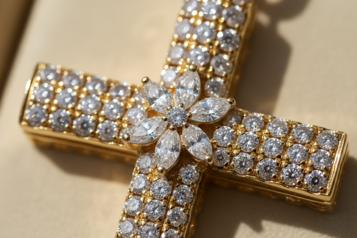 Diamond cross pendant detail