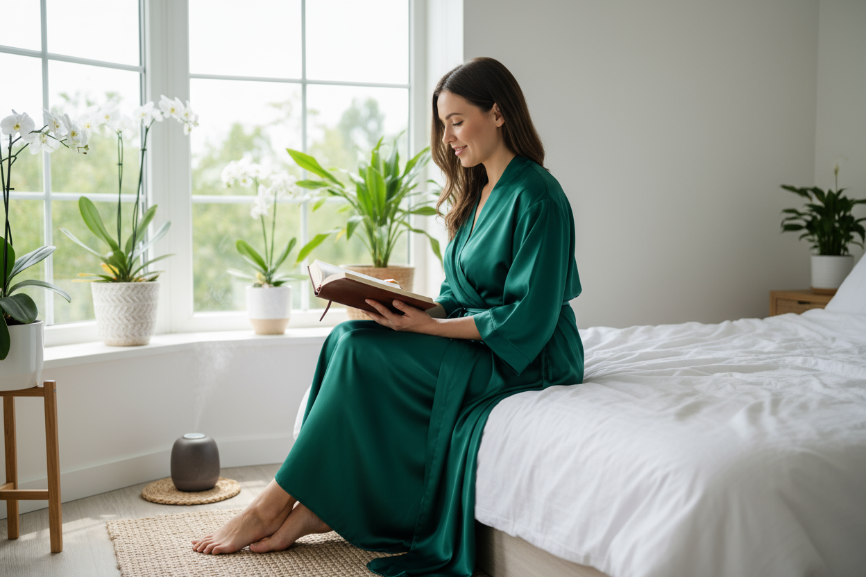 Emerald Green Silk Robe Lifestyle