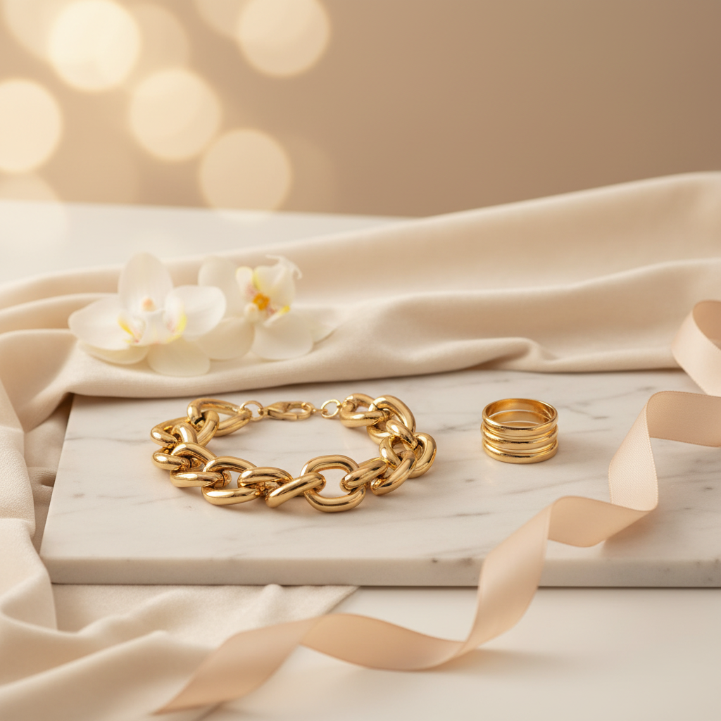 Grace Luxe Gold Bracelet & Ring Set Display - Regenerated