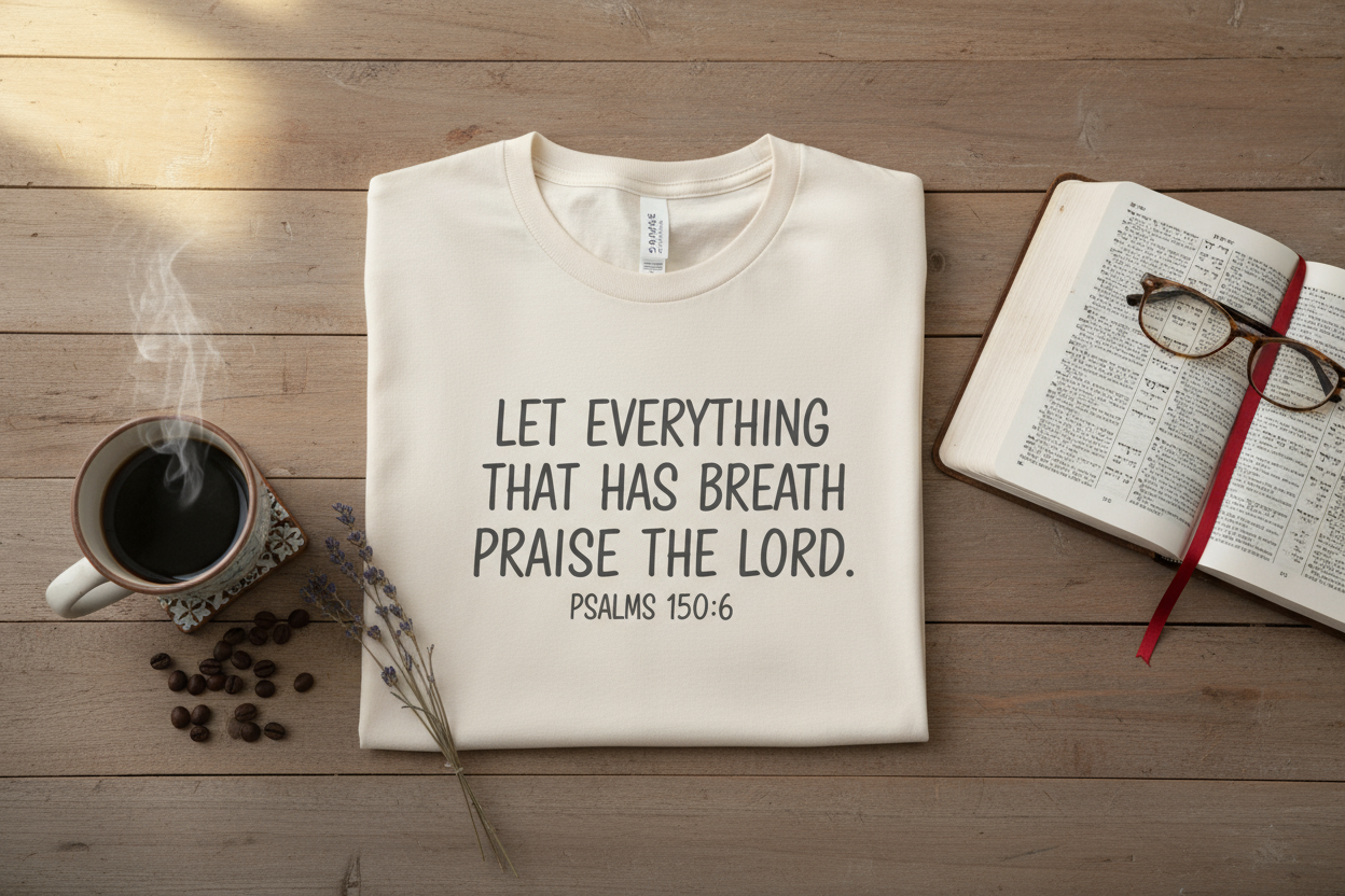 Men’s Cotton T-Shirt – Psalms 150:6 “Let Everything That Has Breath Praise the Lord