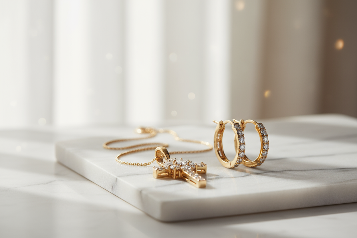 Luxury jewelry set on marble