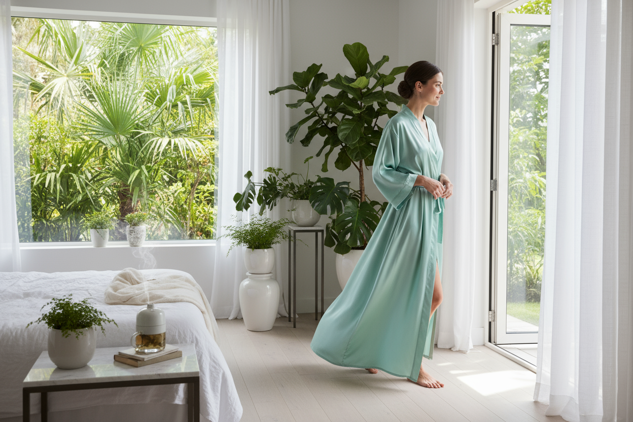 Mint Green Silk Robe Lifestyle